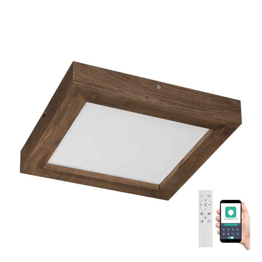 Brilagi - Стельовий LED світильник для ванної з регулюванням яскравості WOODY FRAME LED/24W/230V дуб 30x30 см 3000-6000K IP44 + пульт дистанційного керування