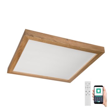 Brilagi - Стельовий LED світильник для ванної з регулюванням яскравості WOODY FRAME LED/50W/230V дуб 60x60 см 3000-6000K IP44 + пульт дистанційного керування