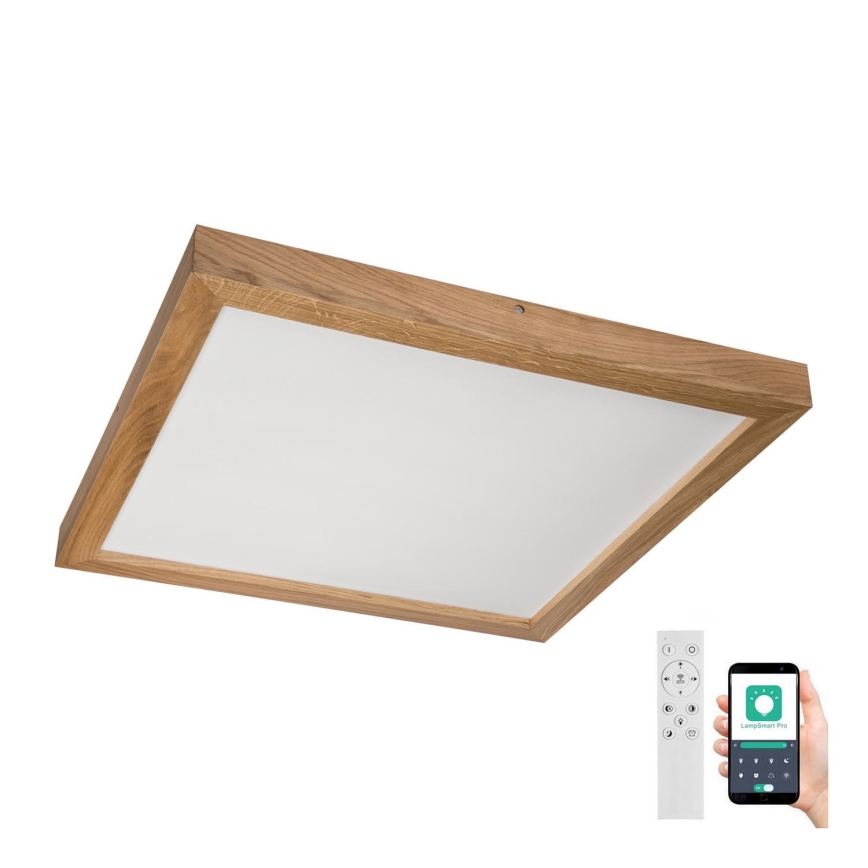 Brilagi - Стельовий LED світильник для ванної з регулюванням яскравості WOODY FRAME LED/50W/230V дуб 60x60 см 3000-6000K IP44 + пульт дистанційного керування