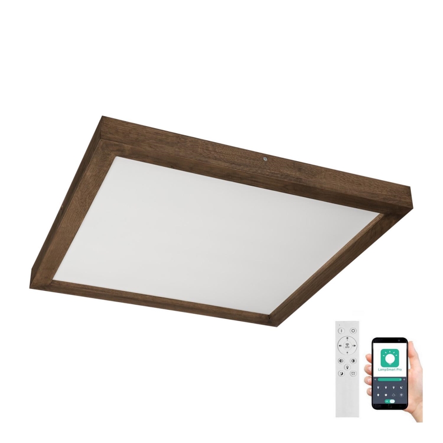 Brilagi - Стельовий LED світильник для ванної з регулюванням яскравості WOODY FRAME LED/50W/230V дуб 60x60 см 3000-6000K IP44 + пульт дистанційного керування
