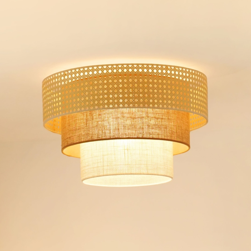 Brilagi - Стельовий світильник CEDAR LUNETA 1xE27/15W/230V діам. 45 см ротанг/коричневий/кремовий
