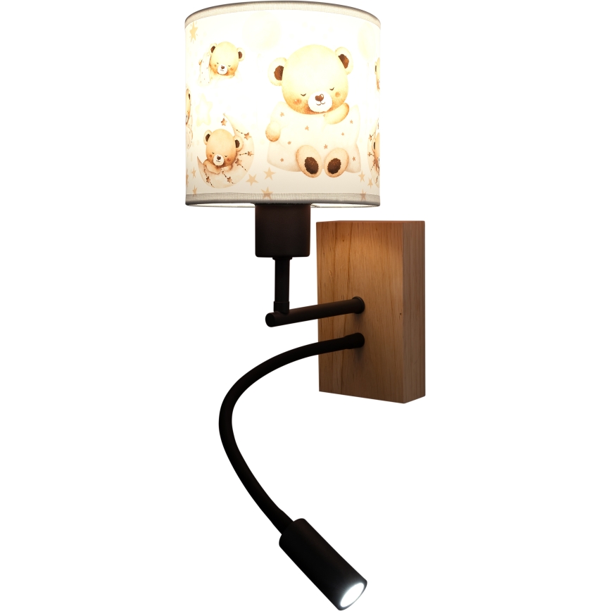 BRILAGI - LED Детская гибкая настенная лампа BOBO WOOD 1xE27/25W/230V + LED/3W дуб/чёрный/белый/с медвежатами