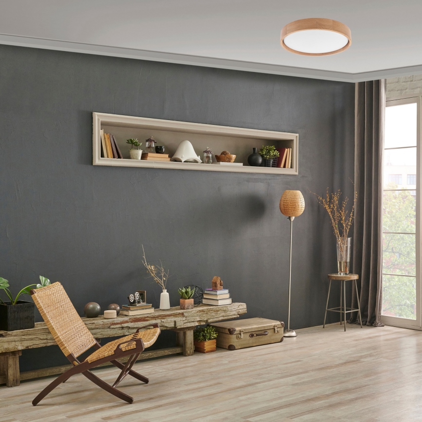 Brilagi - Светодиодный регулируемый потолочный светильник MANAROLA SMART LED/24W/230V 2700-6500K дуб, диаметр 41 см, Wi-Fi + пульт дистанционного управления Tuya