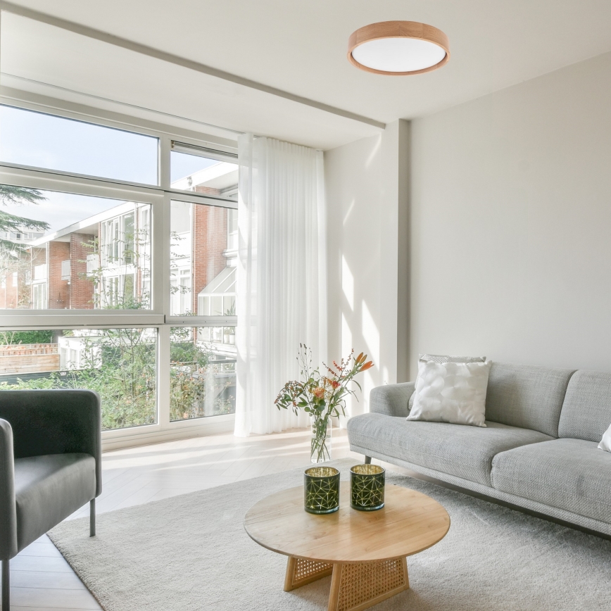 Brilagi - Светодиодный регулируемый потолочный светильник MANAROLA SMART LED/24W/230V 2700-6500K дуб, диаметр 41 см, Wi-Fi + пульт дистанционного управления Tuya