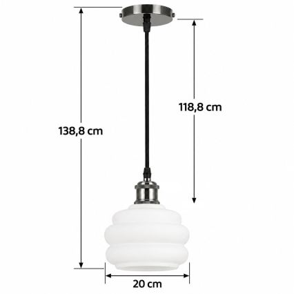 BRILAGI - светодиочная люстра на тросе RETRO GLASS 1xE27/60W/230V Ø 20 см чёрный/белый