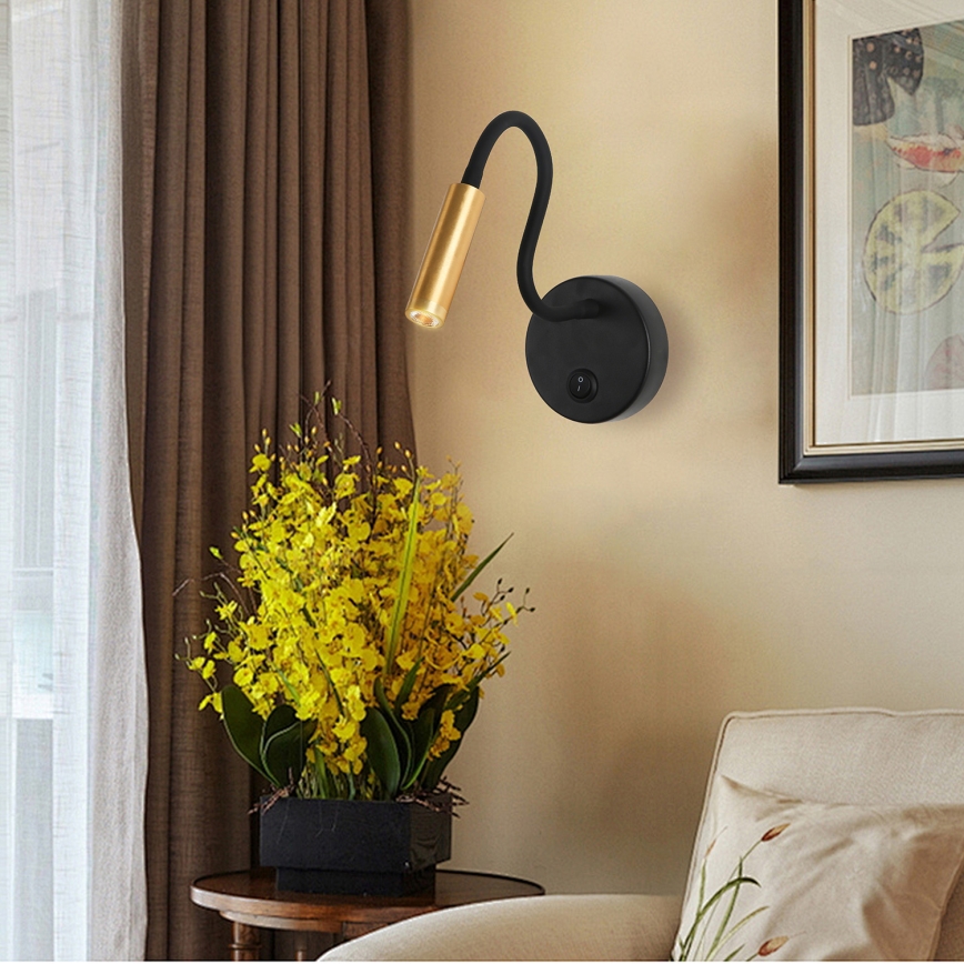 Brilagi - Светодиодная гибкая настенная лампа MAYA LED/3W/230V 4000K черный/золотистый