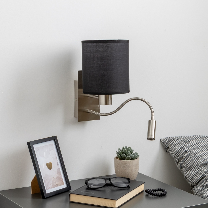 Brilagi - Светодиодная гибкая настенная лампа NUBILA 1xE27/25W/230V + LED/3W матовый хром/черный