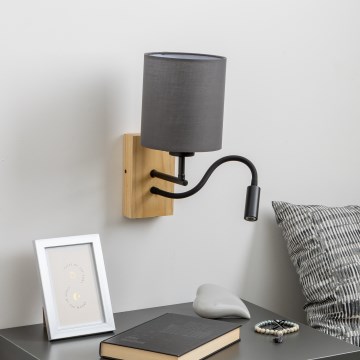 Brilagi - Светодиодная гибкая настенная лампа NUBILA WOOD 1xE27/25W/230V + LED/3W дуб/антрацит