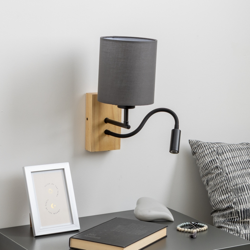 Brilagi - Светодиодная гибкая настенная лампа NUBILA WOOD 1xE27/25W/230V + LED/3W дуб/антрацит
