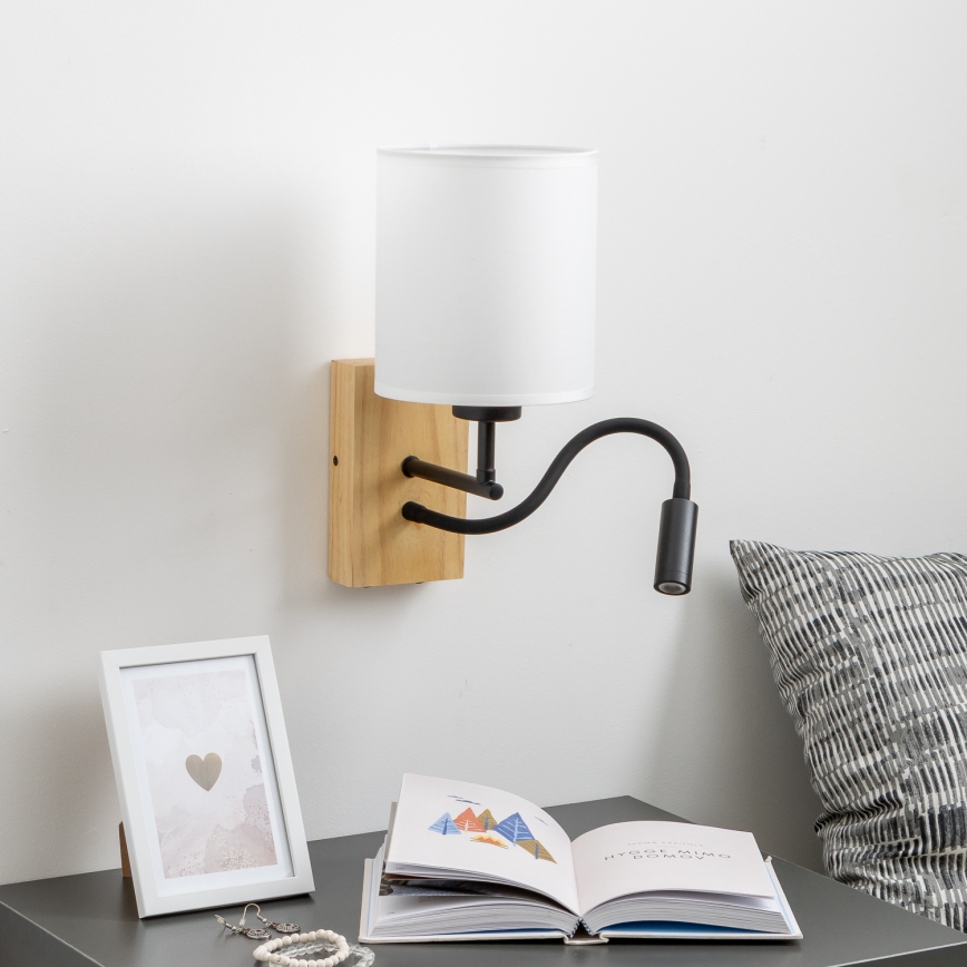 Brilagi - Светодиодная гибкая настенная лампа NUBILA WOOD 1xE27/25W/230V + LED/3W дуб/белый