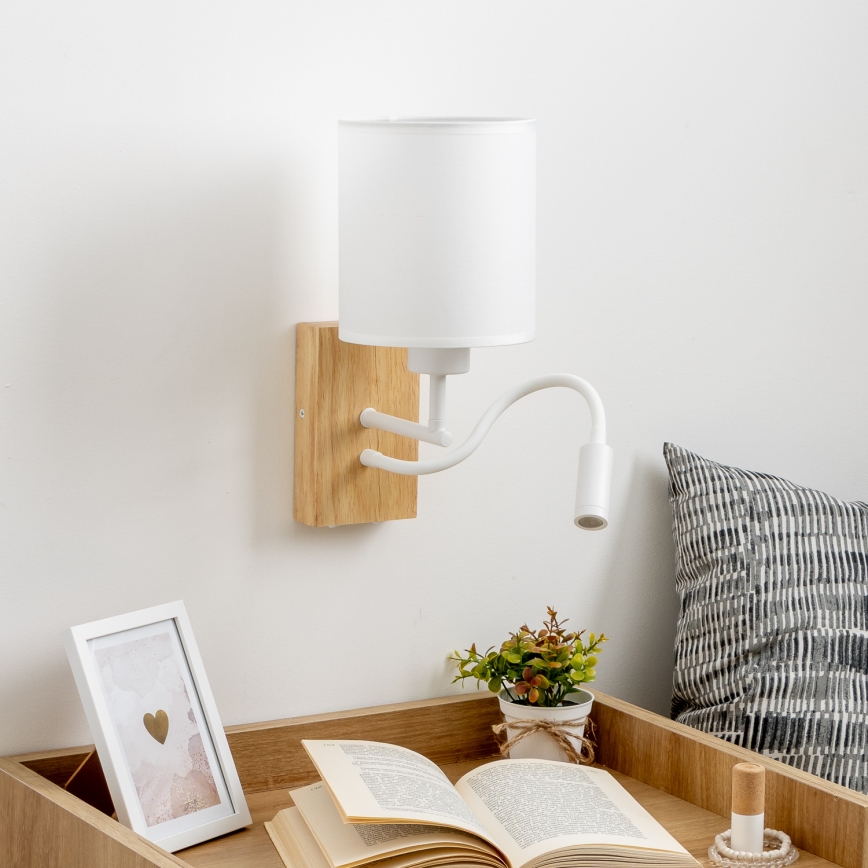 Brilagi - Светодиодная гибкая настенная лампа NUBILA WOOD 1xE27/25W/230V + LED/3W дуб/белый