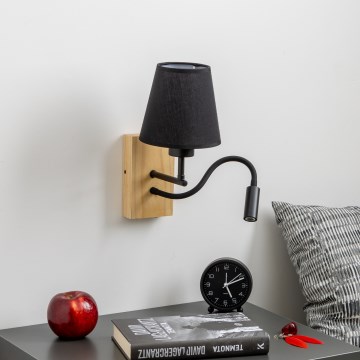 Brilagi - Светодиодная гибкая настенная лампа NUBILA WOOD 1xE27/25W/230V + LED/3W дуб/черный