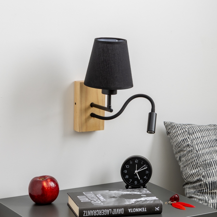 Brilagi - Светодиодная гибкая настенная лампа NUBILA WOOD 1xE27/25W/230V + LED/3W дуб/черный