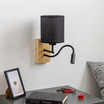 Brilagi - Светодиодная гибкая настенная лампа NUBILA WOOD 1xE27/25W/230V + LED/3W дуб/черный