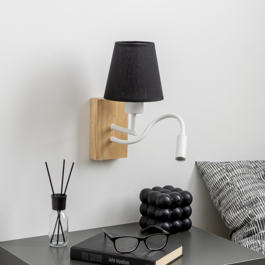 Brilagi - Светодиодная гибкая настенная лампа NUBILA WOOD 1xE27/25W/230V + LED/3W дуб/черный