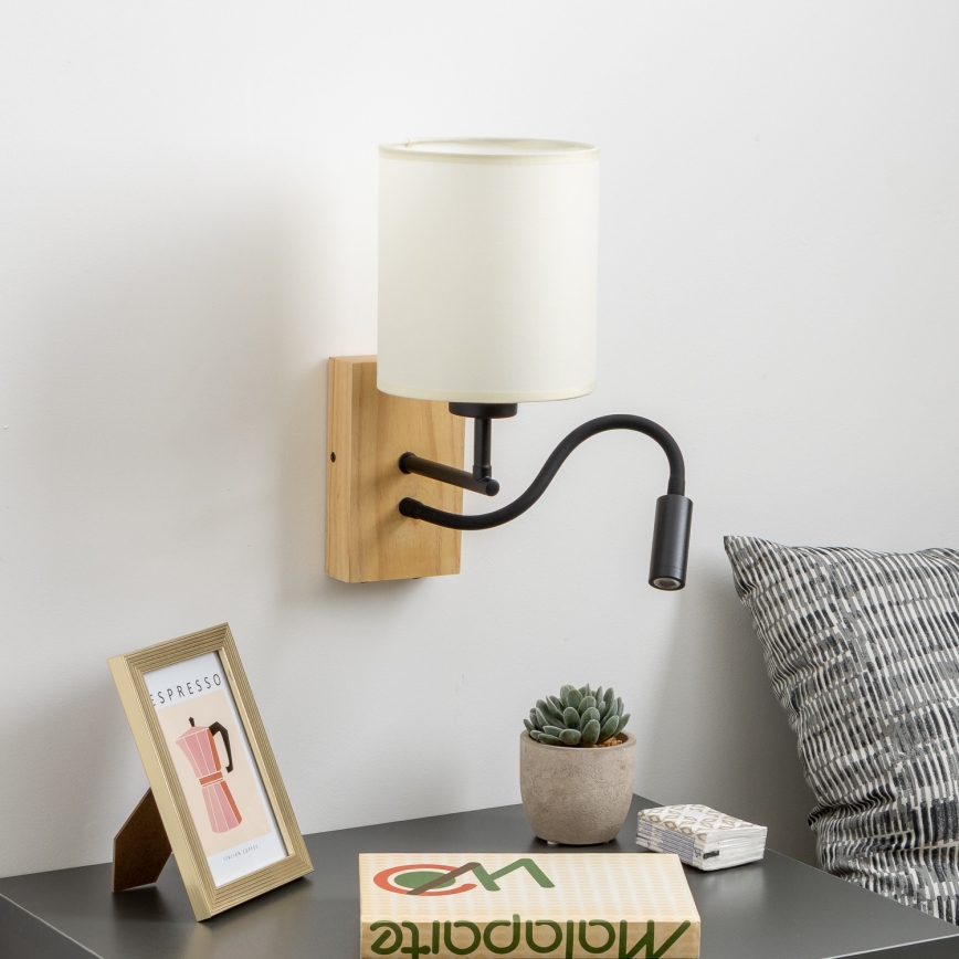 Brilagi - Светодиодная гибкая настенная лампа NUBILA WOOD 1xE27/25W/230V + LED/3W дуб/черный/кремовый