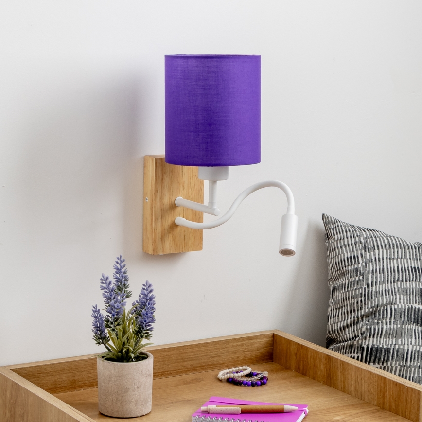 Brilagi - Светодиодная гибкая настенная лампа NUBILA WOOD 1xE27/25W/230V + LED/3W дуб/фиолетовый