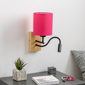 Brilagi - Светодиодная гибкая настенная лампа NUBILA WOOD 1xE27/25W/230V + LED/3W дуб/розовый