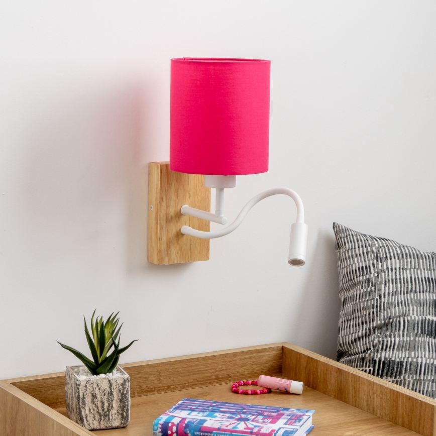 Brilagi - Светодиодная гибкая настенная лампа NUBILA WOOD 1xE27/25W/230V + LED/3W дуб/розовый
