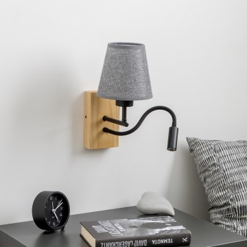 Brilagi - Светодиодная гибкая настенная лампа NUBILA WOOD 1xE27/25W/230V + LED/3W дуб/серый