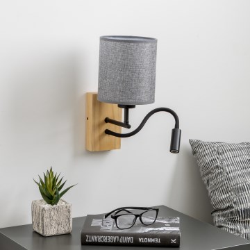 Brilagi - Светодиодная гибкая настенная лампа NUBILA WOOD 1xE27/25W/230V + LED/3W дуб/серый