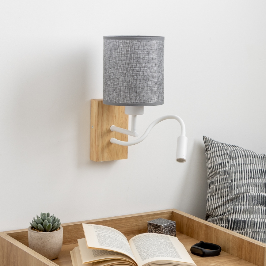 Brilagi - Светодиодная гибкая настенная лампа NUBILA WOOD 1xE27/25W/230V + LED/3W дуб/серый