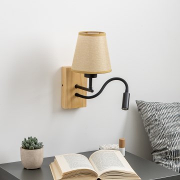 Brilagi - Светодиодная гибкая настенная лампа NUBILA WOOD 1xE27/25W/230V + LED/3W дуб/светло-коричневый