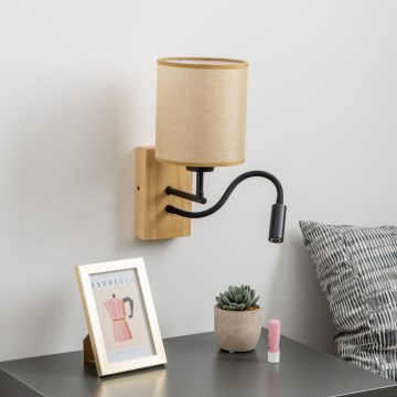 Brilagi - Светодиодная гибкая настенная лампа NUBILA WOOD 1xE27/25W/230V + LED/3W дуб/светло-коричневый