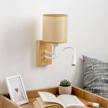 Brilagi - Светодиодная гибкая настенная лампа NUBILA WOOD 1xE27/25W/230V + LED/3W дуб/светло-коричневый