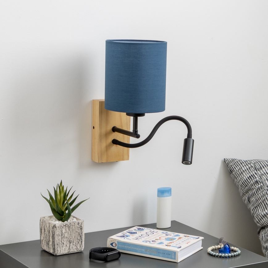 Brilagi - Светодиодная гибкая настенная лампа NUBILA WOOD 1xE27/25W/230V + LED/3W дуб/темно-синий