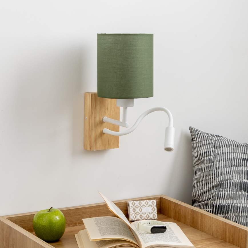 Brilagi - Светодиодная гибкая настенная лампа NUBILA WOOD 1xE27/25W/230V + LED/3W дуб/зеленый