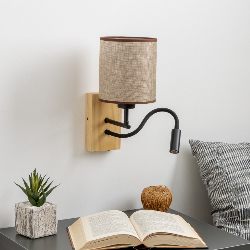 Brilagi - Светодиодная гибкая настенная лампа NUBILA WOOD 1xE27/25W/230V + LED/3W дуб/коричневый