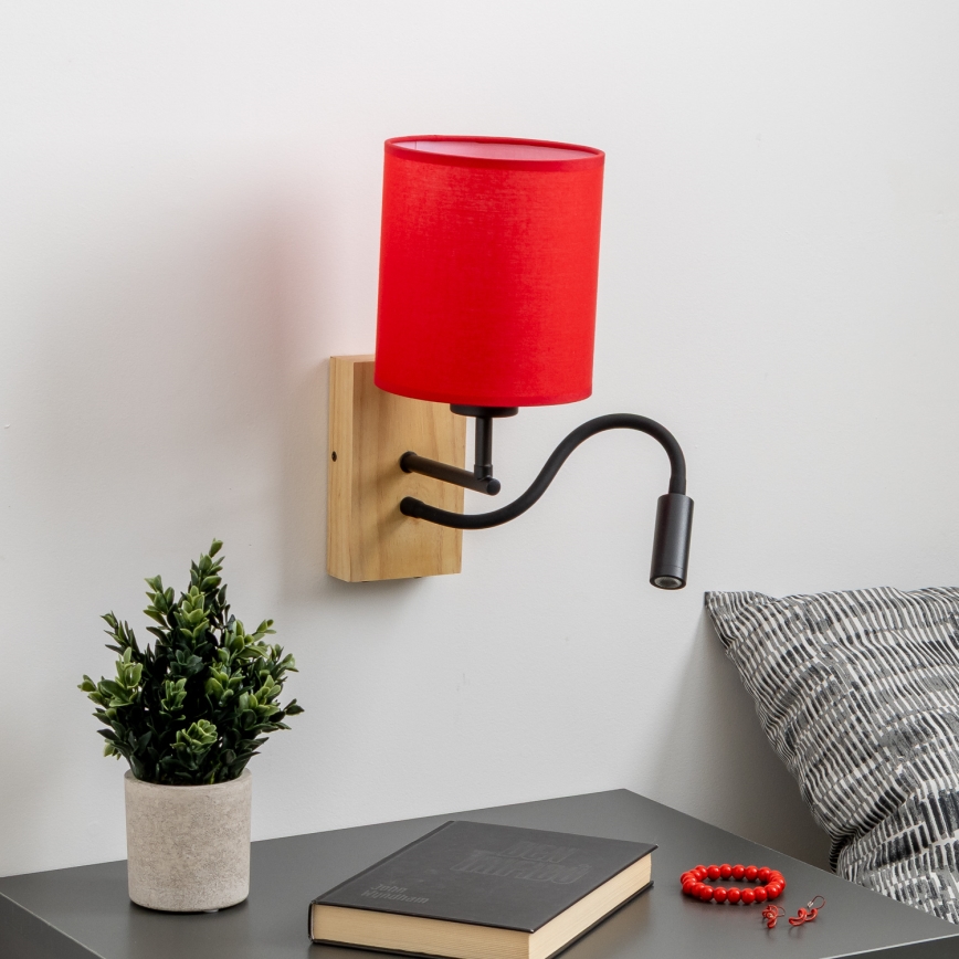 Brilagi - Светодиодная гибкая настенная лампа NUBILA WOOD 1xE27/25W/230V + LED/3W дуб/красный