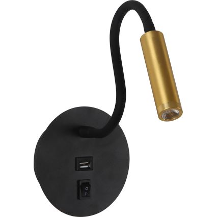 Brilagi - Светодиодная гибкая настенная лампа с USB портом MAYA LED/3W/230V 4000K черный/золотистый