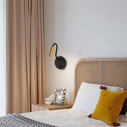 Brilagi - Светодиодная гибкая настенная лампа с USB портом MAYA LED/3W/230V 4000K черный/золотистый