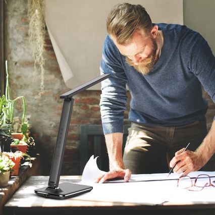 Brilagi - Светодиодная настольная лампа с регулированием яркости, беспроводной QI-зарядкой и USB REGINA LED/8,5W/230V черный