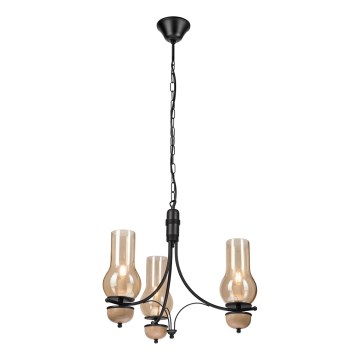 Brilagi - светодиодная люстра на цепи COTTAGE 3xE14/40W/230V дуб/чёрный/дымчато-бежевый