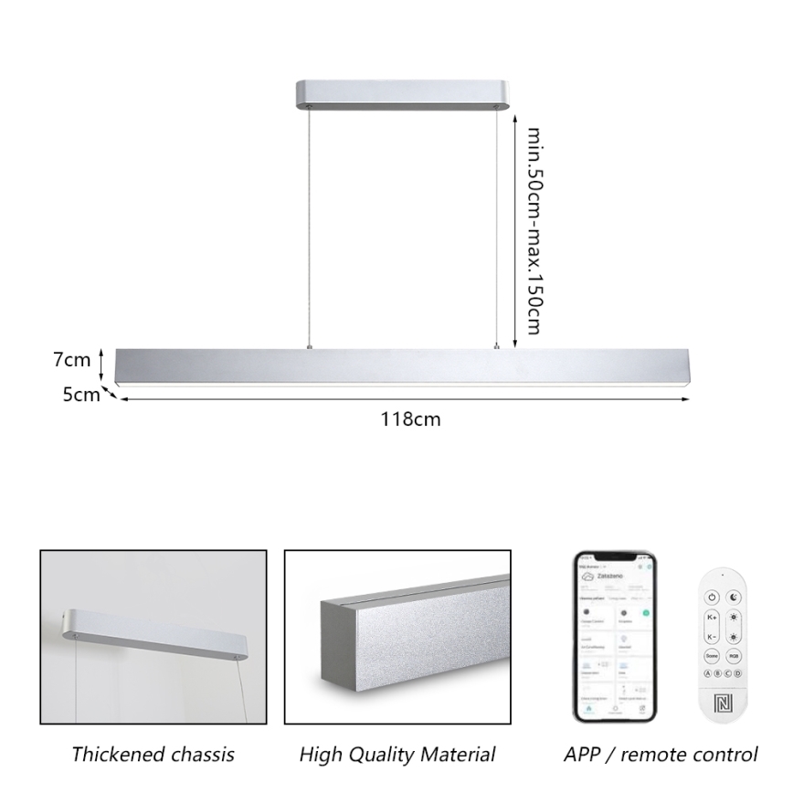 Brilagi - Светодиодная подвесная люстра с регулированием яркости SLEEKLINE SMART LED/40W/230V 3000-6000K Wi-Fi Tuya серебристый + дистанционное управление