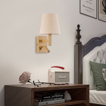 Brilagi - Светодиодная настенная лампа DEYA 1xE14/40W/230V + LED/3W лен/золотистый