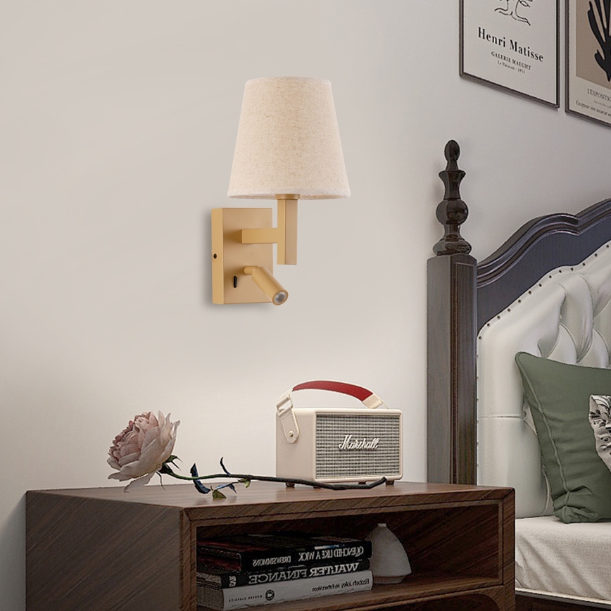 Brilagi - Светодиодная настенная лампа DEYA 1xE14/40W/230V + LED/3W лен/золотистый