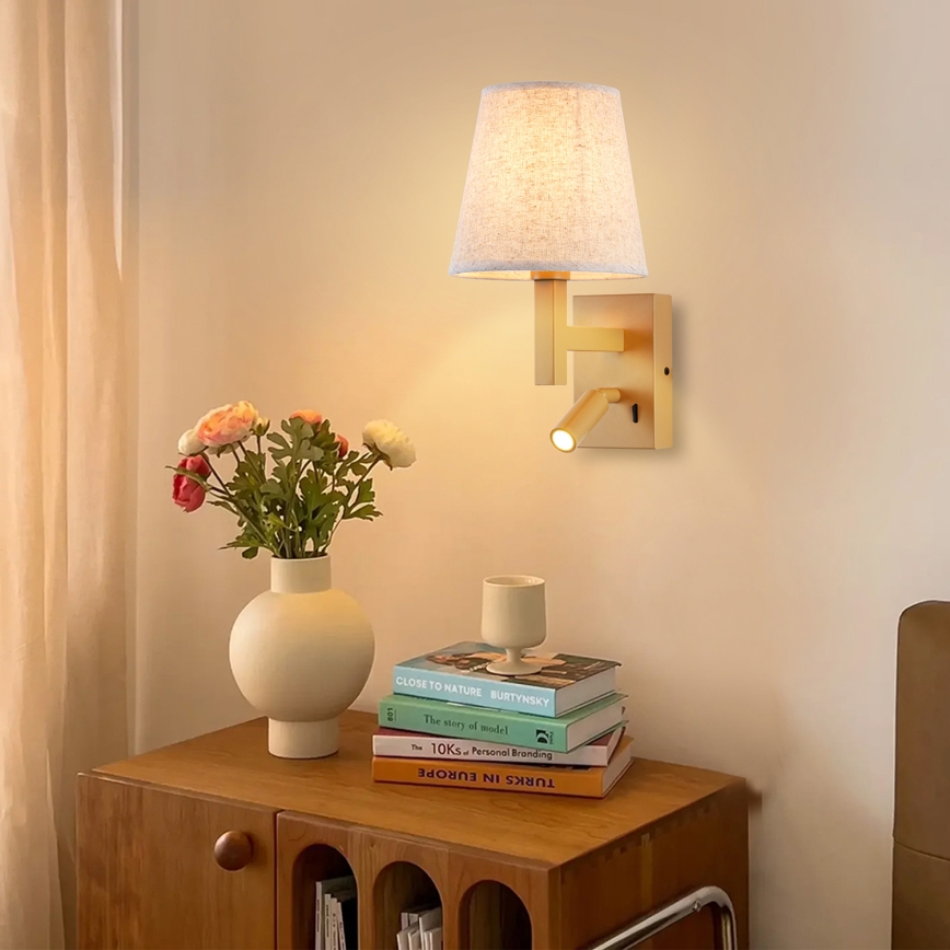 Brilagi - Светодиодная настенная лампа DEYA 1xE14/40W/230V + LED/3W лен/золотистый