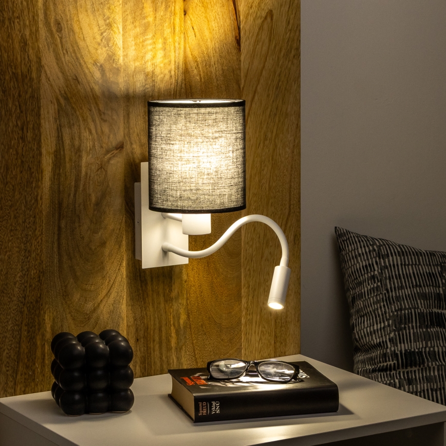 Brilagi - Светодиодная гибкая настенная лампа NUBILA 1xE27/25W/230V + LED/3W белый/черный