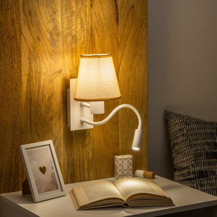 Brilagi - Светодиодная гибкая настенная лампа NUBILA 1xE27/25W/230V + LED/3W белый/светло-коричневый