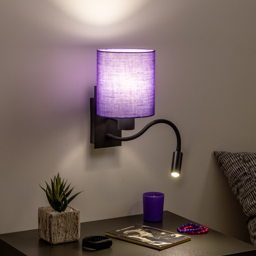 Brilagi - Светодиодная гибкая настенная лампа NUBILA 1xE27/25W/230V + LED/3W черный/фиолетовый