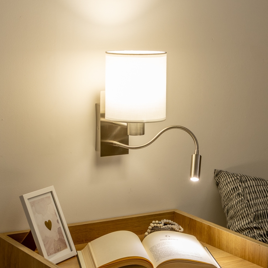 Brilagi - Светодиодная гибкая настенная лампа NUBILA 1xE27/25W/230V + LED/3W матовый хром/белый