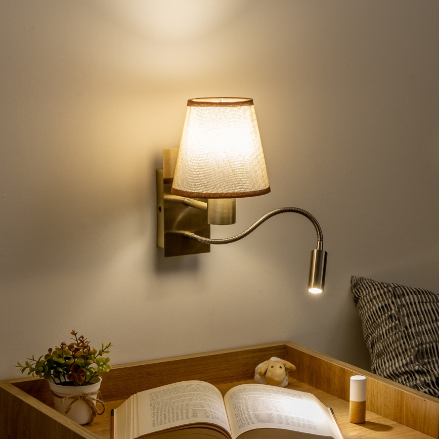 Brilagi - Светодиодная гибкая настенная лампа NUBILA 1xE27/25W/230V + LED/3W латунь/коричневый