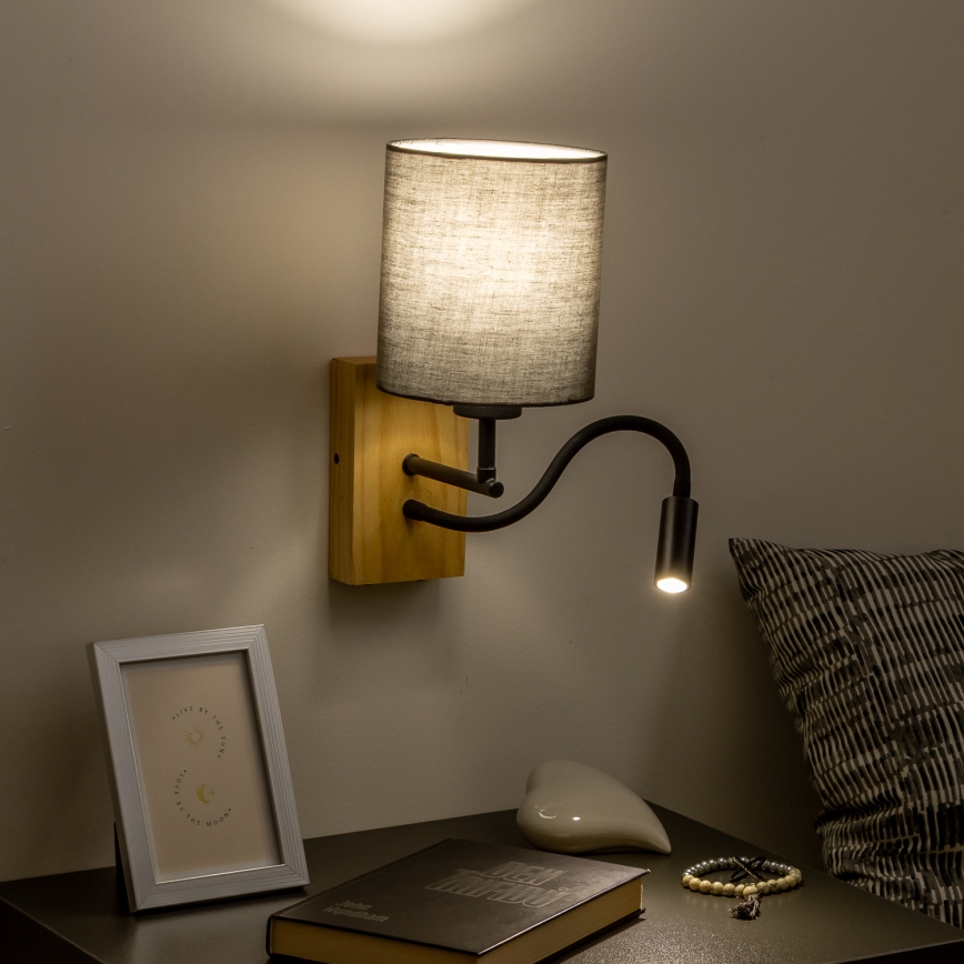 Brilagi - Светодиодная гибкая настенная лампа NUBILA WOOD 1xE27/25W/230V + LED/3W дуб/антрацит