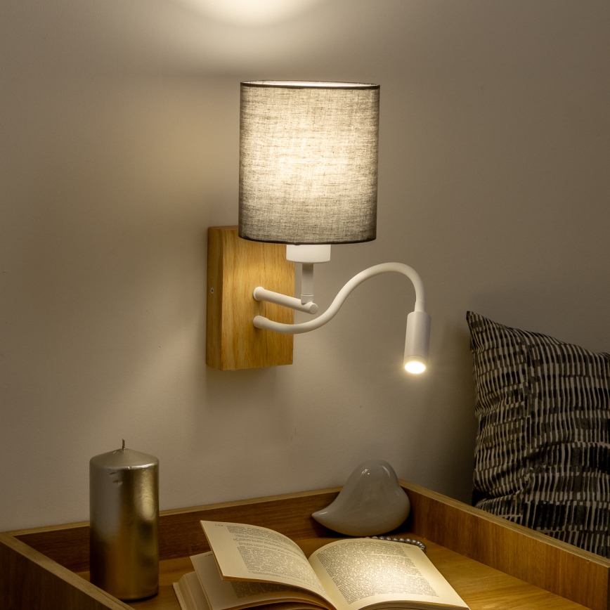 Brilagi - Светодиодная гибкая настенная лампа NUBILA WOOD 1xE27/25W/230V + LED/3W дуб/антрацит