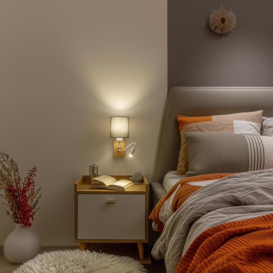 Brilagi - Светодиодная гибкая настенная лампа NUBILA WOOD 1xE27/25W/230V + LED/3W дуб/антрацит