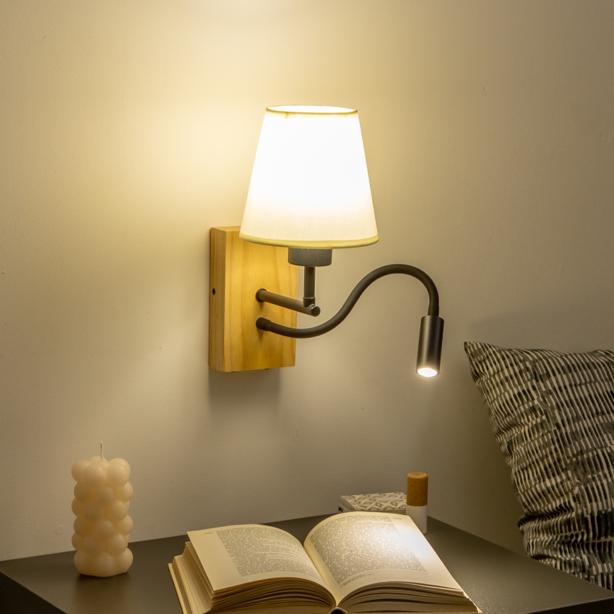 Brilagi - Светодиодная гибкая настенная лампа NUBILA WOOD 1xE27/25W/230V + LED/3W дуб/белый